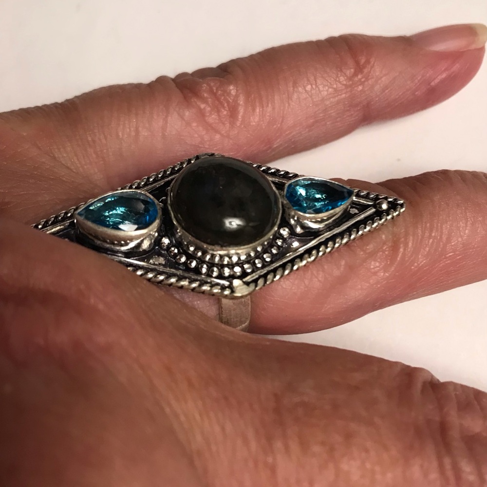 Labradorite Blue Topaz 925 Sterling Silver Ring